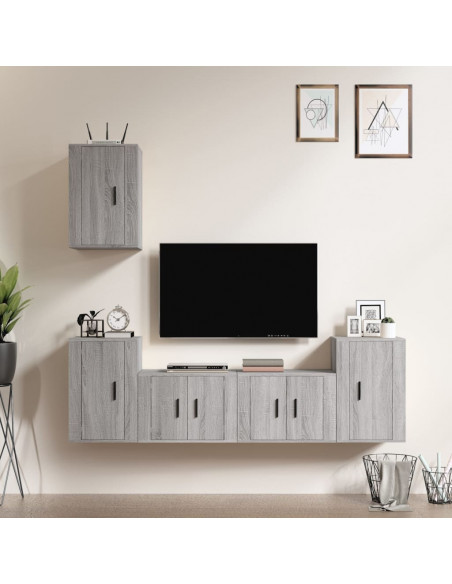 Set di Mobili Porta TV 5 pz Grigio Sonoma in Legno Multistrato