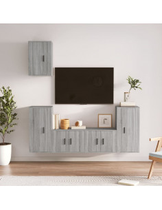 Set di Mobili Porta TV 5 pz Grigio Sonoma in Legno Multistrato 2