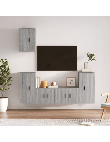 Set di Mobili Porta TV 5 pz Grigio Sonoma in Legno Multistrato