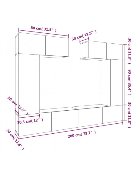 Set di Mobili Porta TV 6 pz Rovere Sonoma in Legno Multistrato