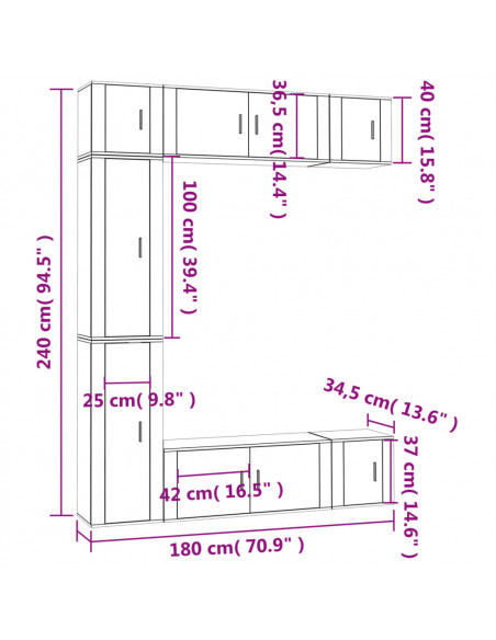 Set di Mobili Porta TV 7 pz Bianco Lucido in Legno Multistrato