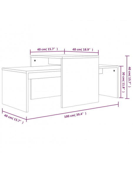 Set di Tavolini Grigio Sonoma 100x48x40 cm Legno Multistrato