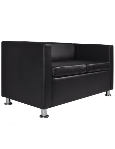 Set Divani a 3 e a 2 Posti in Similpelle Nero