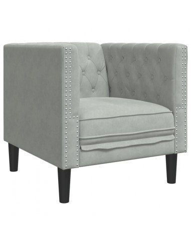 Set Divani Chesterfield 3pz con Cuscini Grigio Chiaro Velluto