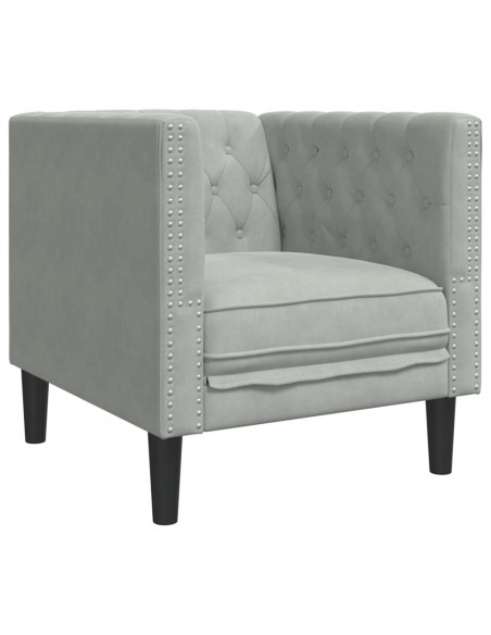 Set Divani Chesterfield 3pz con Cuscini Grigio Chiaro Velluto