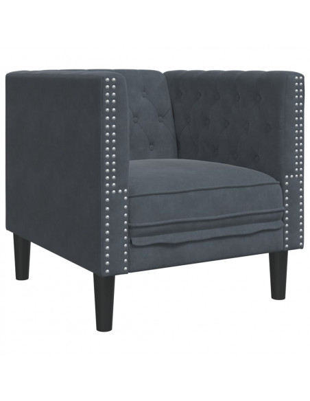 Set Divani Chesterfield 3pz con Cuscini Grigio Scuro Velluto