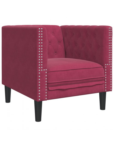 Set Divani Chesterfield 3pz con Cuscini Rosso Vino Velluto