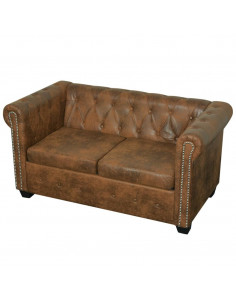Set Divani Chesterfield a 2 Posti e a 3 Posti Marrone