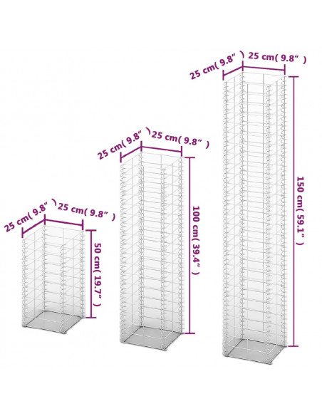 Set Gabbioni 3 pz in Filo Zincato