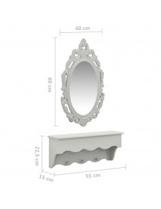 Set Mensola da Parete Svuotatasche con Ganci e Specchio Grigio 2