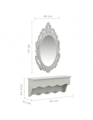 Set Mensola da Parete Svuotatasche con Ganci e Specchio Grigio