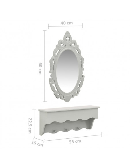 Set Mensola da Parete Svuotatasche con Ganci e Specchio Grigio