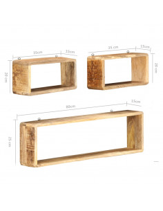 Set Mensole Cubiche da Parete 3 pz in Legno Massello di Mango