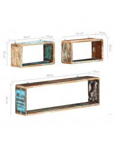 Set Mensole Cubiche da Parete 3pz in Legno Massello di Recupero