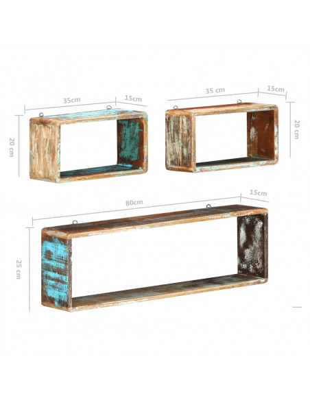 Set Mensole Cubiche da Parete 3pz in Legno Massello di Recupero