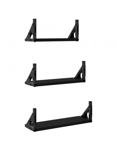 Set Mensole da Parete 3pz Nero in Legno Multistrato