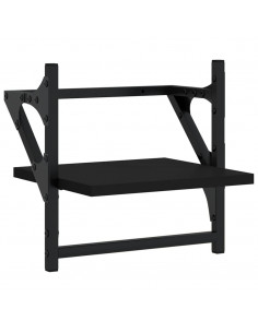 Set Mensole da Parete con Aste 6pz Nero in Legno Multistrato