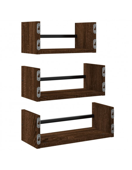 Set Mensole Parete con Aste 3pz Rovere Marrone in Multistrato