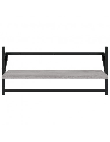 Set Mensole Parete con Aste 4pz Grigio Sonoma Legno Multistrato