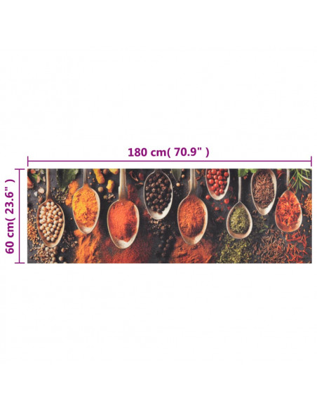 Tappeto da Cucina Lavabile Cucchiai e Spezie 60x180 cm Velluto