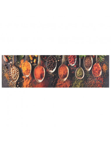 Tappeto da Cucina Lavabile Cucchiai e Spezie 45x150 cm Velluto