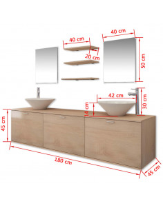 Set Mobili da Bagno 10 pz con Lavabo e Rubinetto Beige