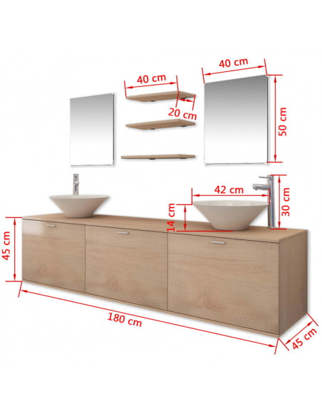 Set Mobili da Bagno 10 pz con Lavabo e Rubinetto Beige