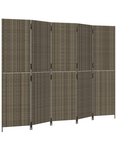 Divisorio per Ambienti a 5 Pannelli Grigio in Polyrattan