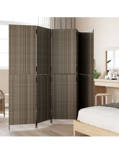 Divisorio per Ambienti a 5 Pannelli Grigio in Polyrattan