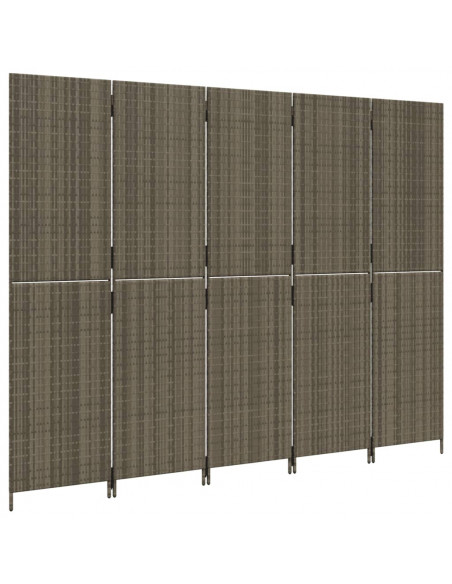 Divisorio per Ambienti a 5 Pannelli Grigio in Polyrattan