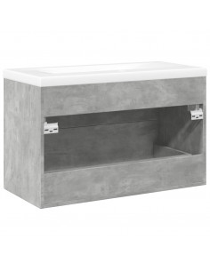 Set Mobili da Bagno 2 pz Grigio Cemento in Legno Multistrato 2