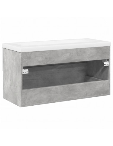 Set Mobili da Bagno 2 pz Grigio Cemento in Legno Multistrato