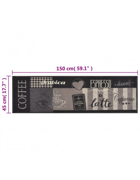 Tappeto da Cucina Lavabile Nero Caffè 45x150 cm Velluto