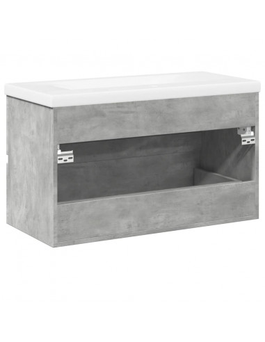 Set Mobili da Bagno 2 pz Grigio Cemento in Legno Multistrato