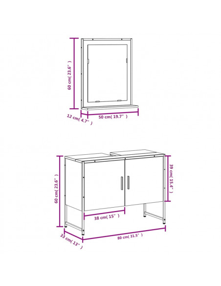 Set Mobili da Bagno 2 pz Grigio Sonoma in Legno Multistrato