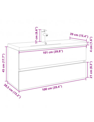 Set Mobili da Bagno 2 pz in Ceramica e Legno Multistrato