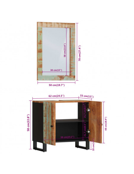 Set Mobili da Bagno 2 pz in Legno Massello di Recupero