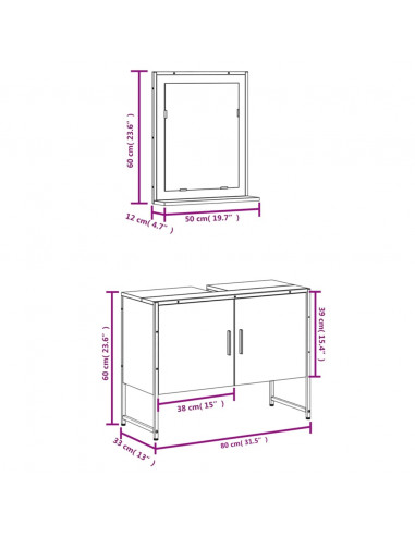 Set Mobili da Bagno 2 pz Nero in Legno Multistrato