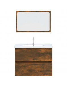 Set Mobili da Bagno 2 pz Rovere Fumo in Legno Multistrato
