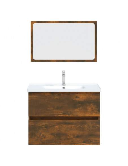 Set Mobili da Bagno 2 pz Rovere Fumo in Legno Multistrato