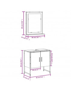 Set Mobili da Bagno 2 pz Rovere Fumo in Legno Multistrato