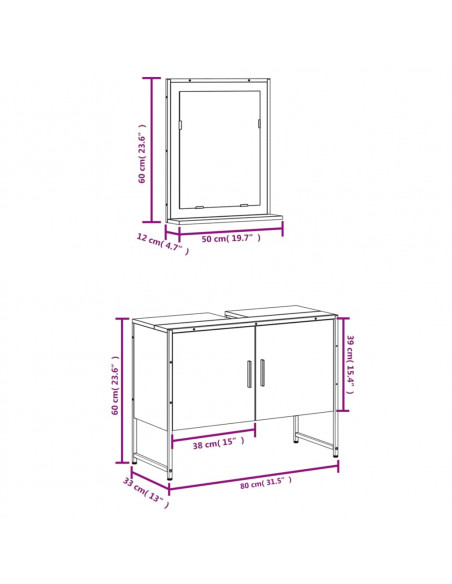 Set Mobili da Bagno 2 pz Rovere Marrone in Legno Multistrato
