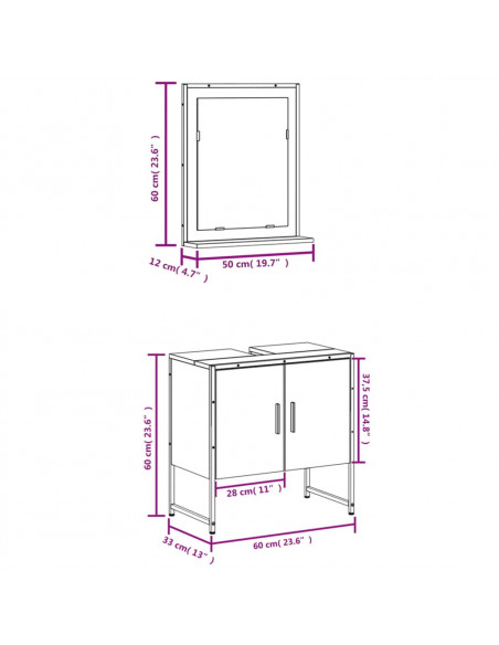 Set Mobili da Bagno 2 pz Rovere Sonoma in Legno Multistrato
