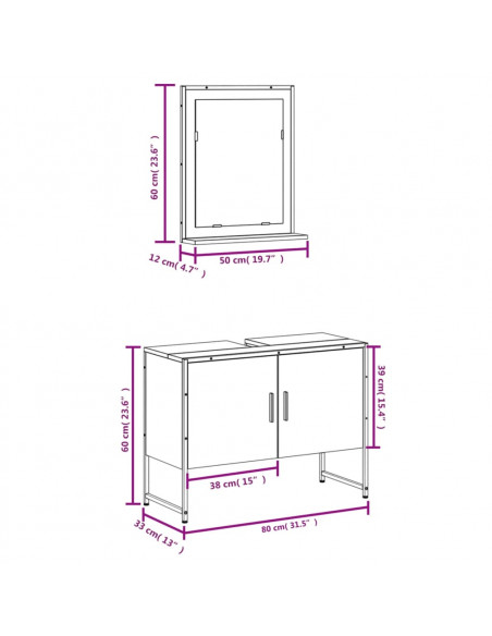 Set Mobili da Bagno 2 pz Rovere Sonoma in Legno Multistrato