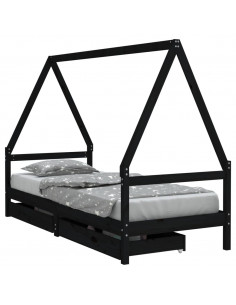 Giroletto Bambini con Cassetti Nero 90x200cm Massello di Pino 2