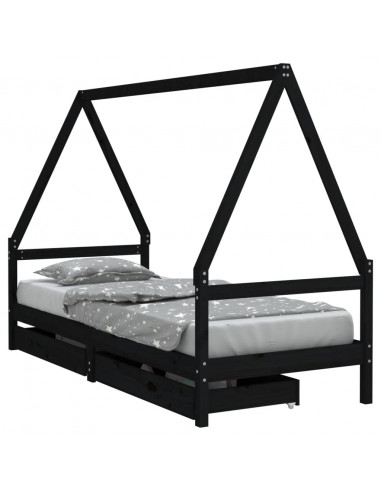 Giroletto Bambini con Cassetti Nero 90x200cm Massello di Pino