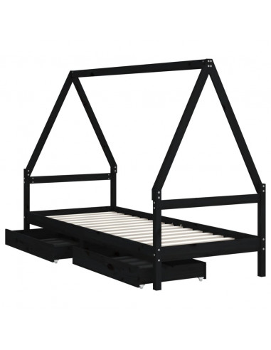 Giroletto Bambini con Cassetti Nero 90x200cm Massello di Pino