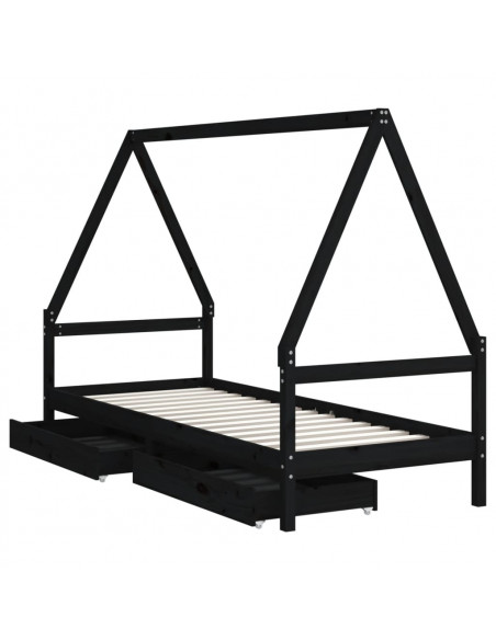 Giroletto Bambini con Cassetti Nero 90x200cm Massello di Pino