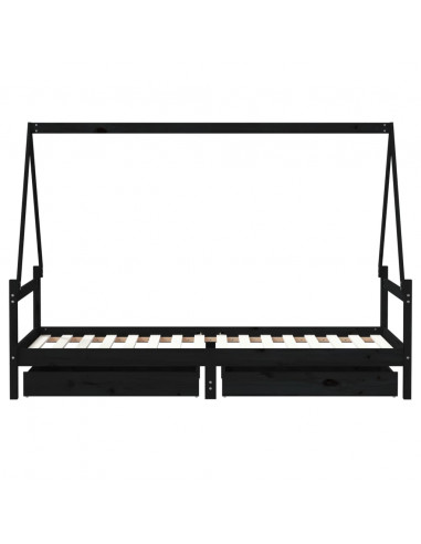 Giroletto Bambini con Cassetti Nero 90x200cm Massello di Pino