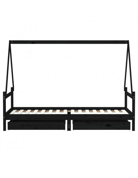 Giroletto Bambini con Cassetti Nero 90x200cm Massello di Pino